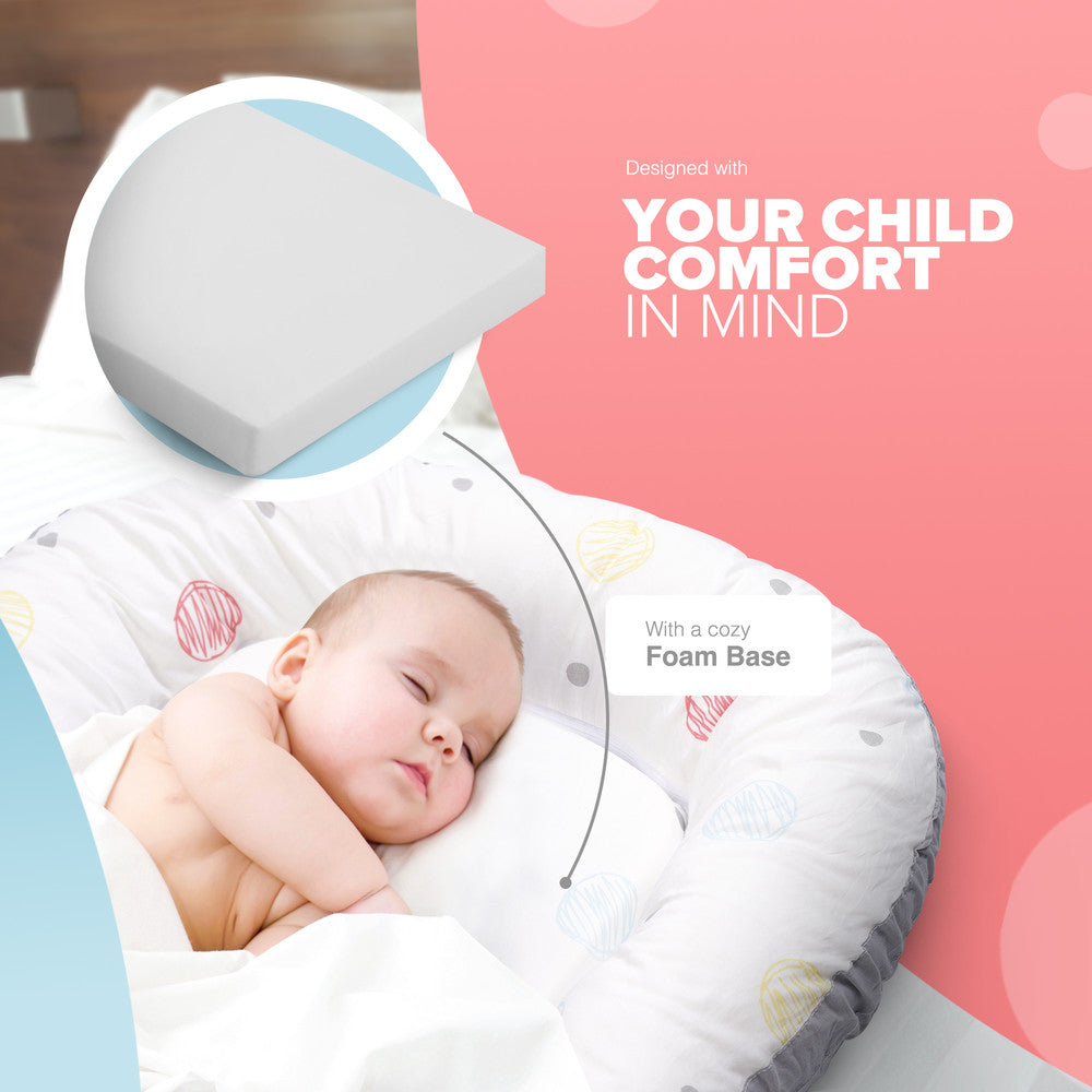 Kidoola Newborn Baby Nest Lounger - 100% Cotton, Washable, Safe and Breathable Fabric 0-12 Months Unisex Ideal for Home, Travel & Baby Essential Gift (Animals)
