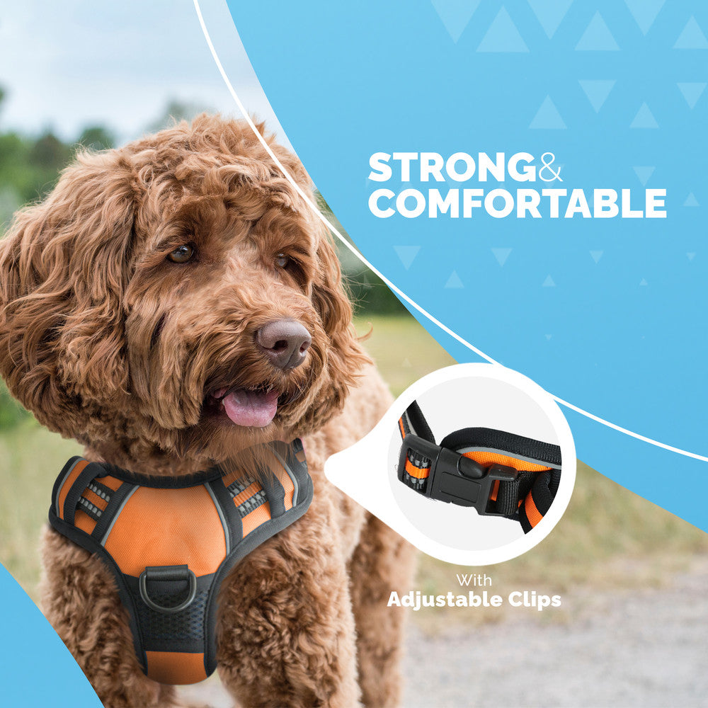 FurDreams Secure Padded Dog Harness – Comfortable No-Choke Vest with Reflective Strips, Non-Restrictive Fit, 4 Adjustable Straps, and Easy Clip-On Design