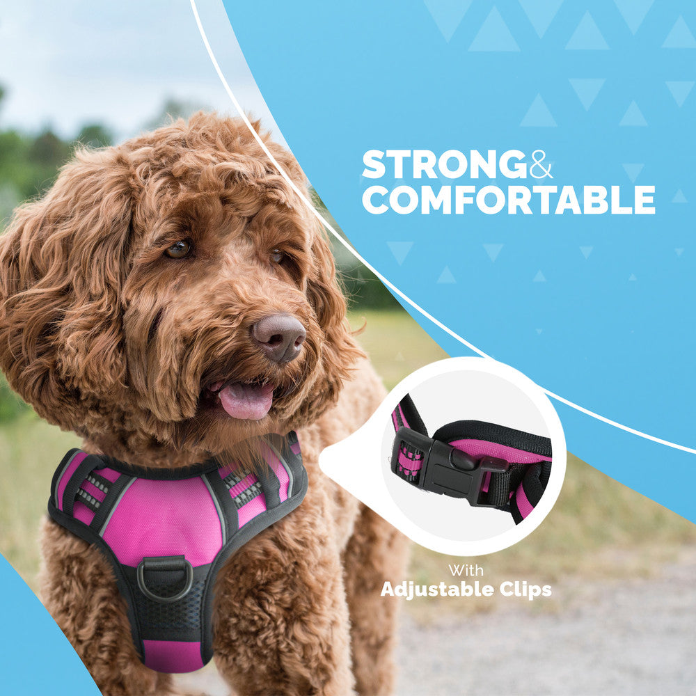 FurDreams Secure Padded Dog Harness – Comfortable No-Choke Vest with Reflective Strips, Non-Restrictive Fit, 4 Adjustable Straps, and Easy Clip-On Design