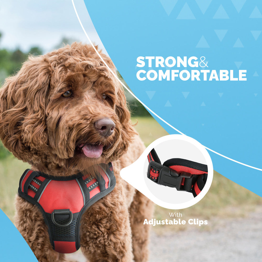 FurDreams Secure Padded Dog Harness – Comfortable No-Choke Vest with Reflective Strips, Non-Restrictive Fit, 4 Adjustable Straps, and Easy Clip-On Design