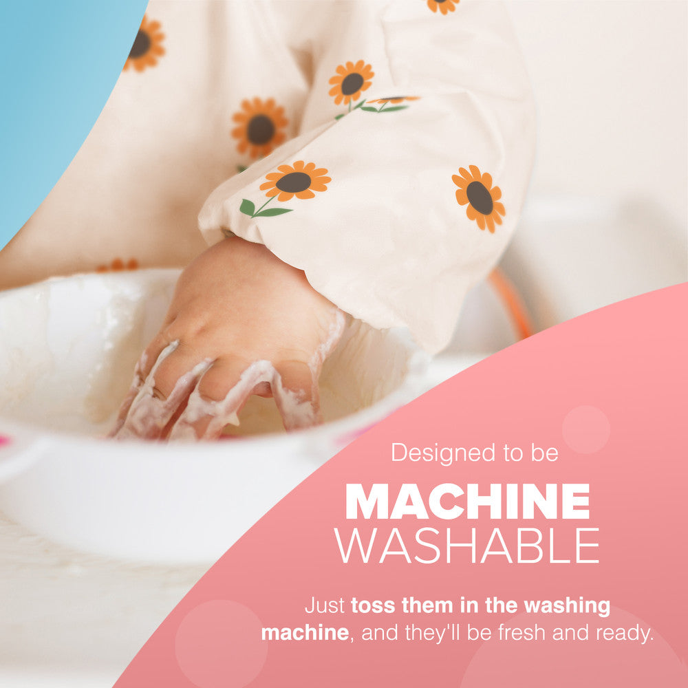 KIDOOLA Baby Led Weaning Bib with Sleeves – Mess-Free, Waterproof & Soft Apron for 6-12 Months – Full Coverall Coverage for Toddlers