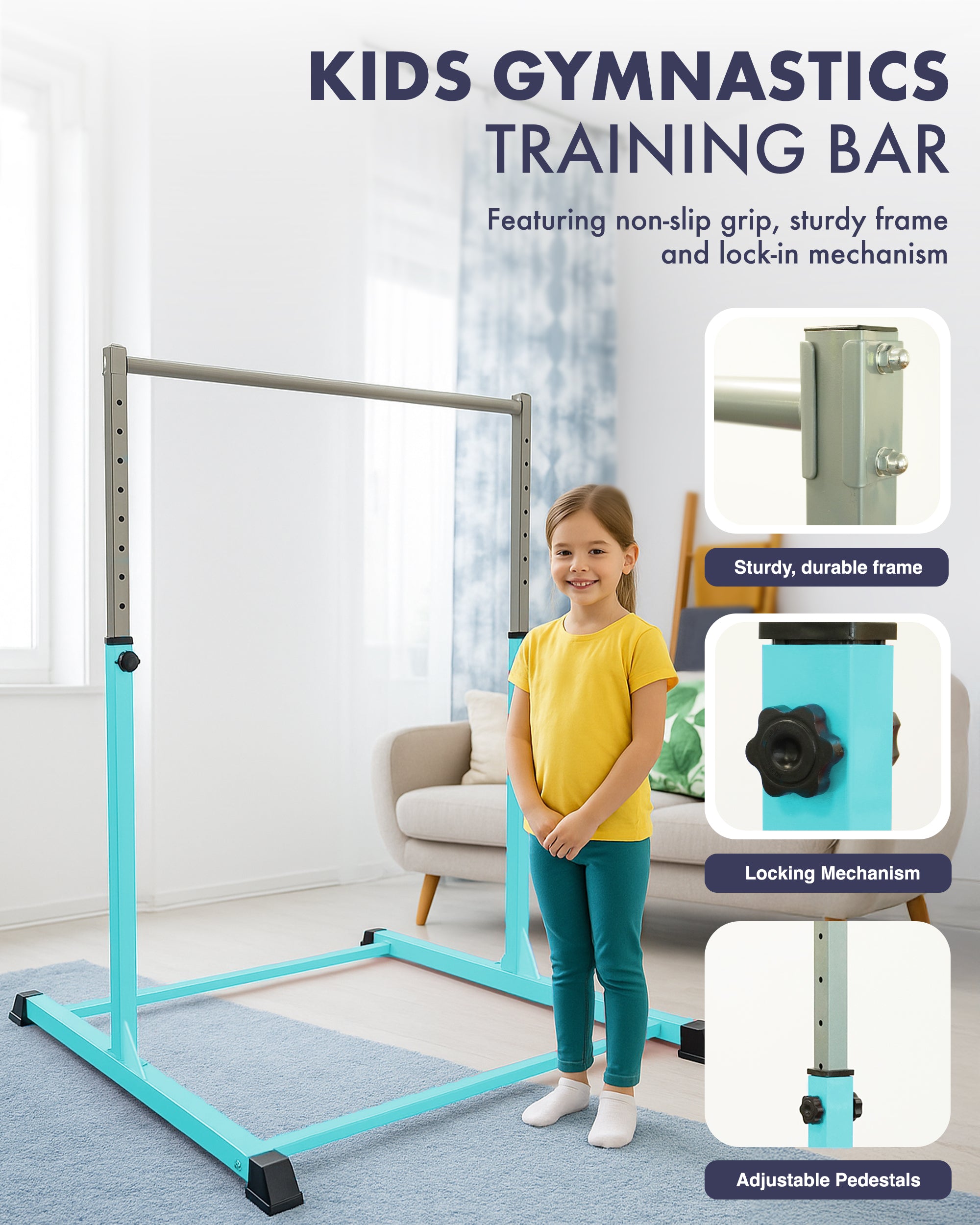 KAYMAN Foldable Large Gymnastics Horizontal Bar – Adjustable Height, Durable Iron Frame with Hand Protection Wrap