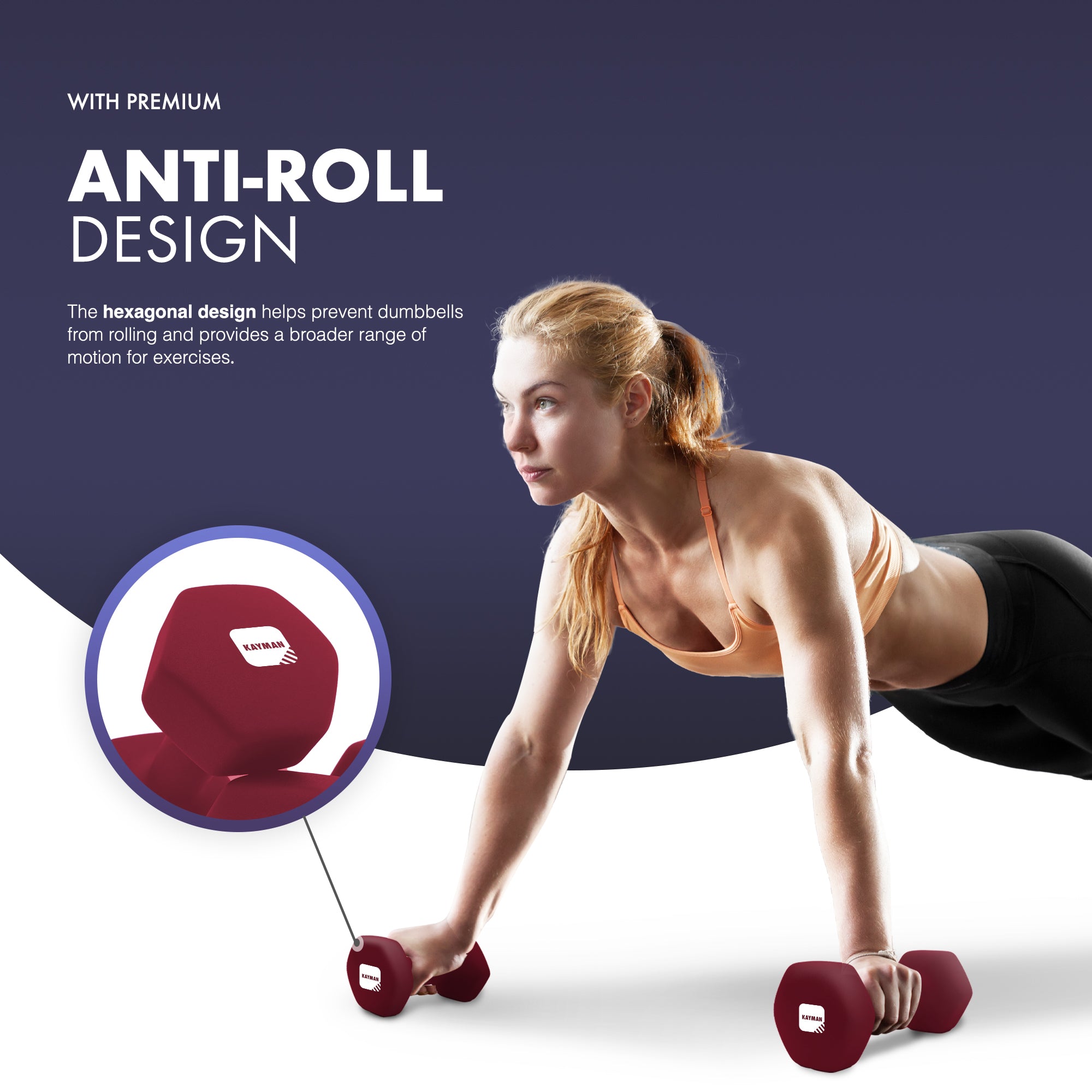 KAYMAN Neoprene Dumbbell Pair with Anti-Slip Grip, Hex Edges, Water-Resistant Surface & Workout Poster Guide - Weight Set for Home, Gym & Fitness Training Equipment (1kg 2kg 3kg 4kg 5kg 6kg 8kg 10kg)