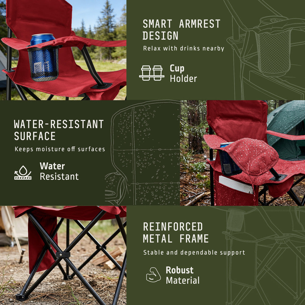 Padded folding camping chairs 2-pack red 55cm wide – full-size outdoor seats for campsites and beach UK