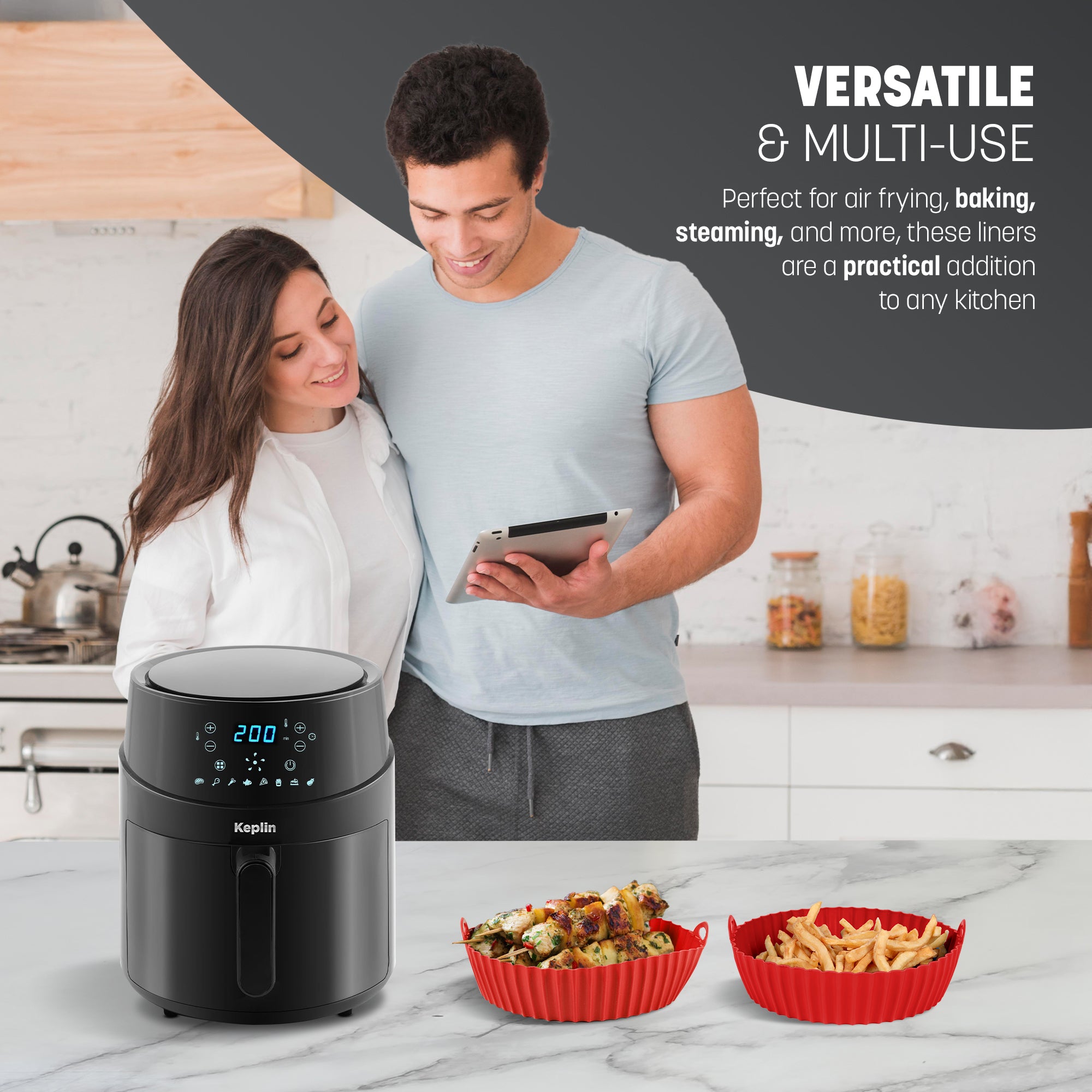 Keplin Silicone Air Fryer Liners - 3 Pack Non-Stick Reusable Silicone Liners, Dual & Tower Air Fryers - BPA-Free, Heat Resistant to 230°C, Dishwasher Safe Air Fryer Silicone Liner