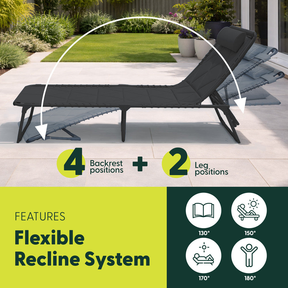 Dark Grey Reclining Sun Lounger – 4 Position Adjustable Folding Garden Recliner