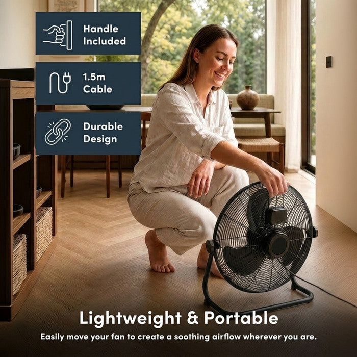 Adjustable tilt head 16 inch black floor standing fan