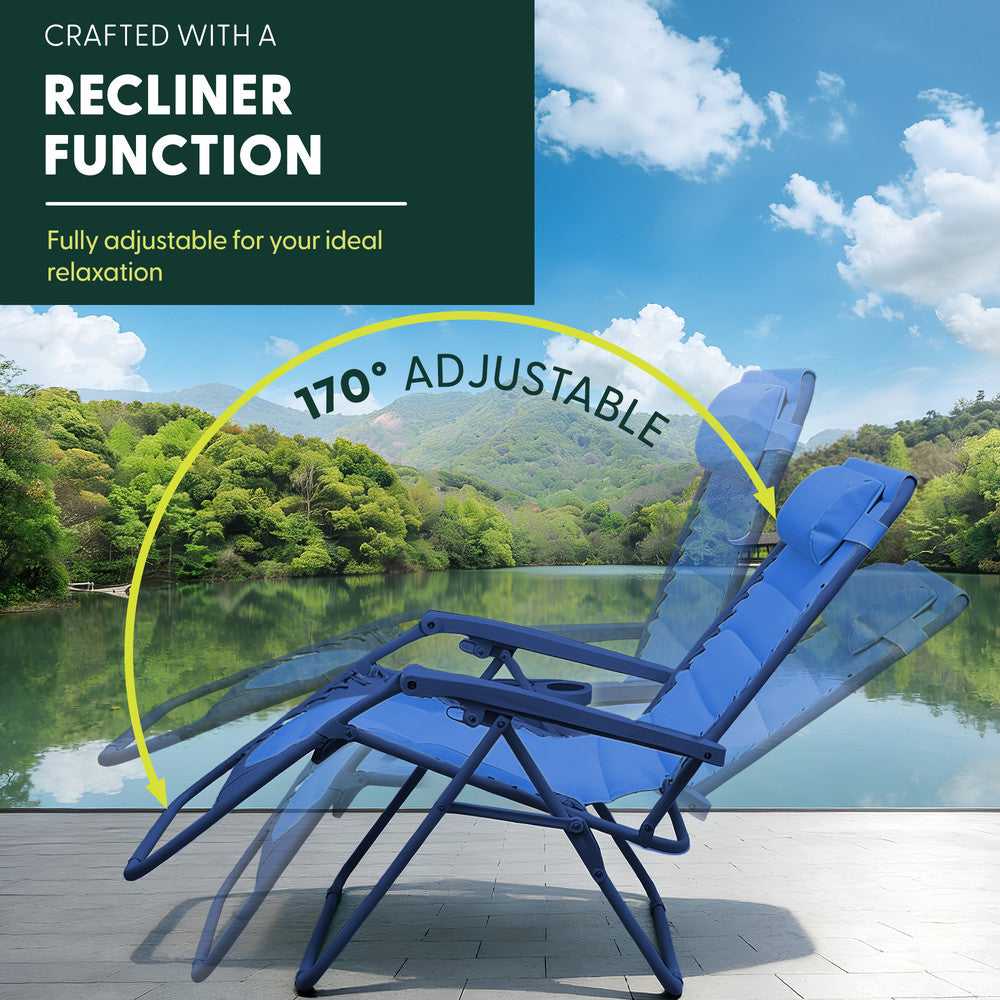 KEPLIN 2 Pack XXL Premium Heavy-Duty Colour Block Zero Gravity Chairs, Adjustable Headrest, Cup & Phone Holder, Foldabl