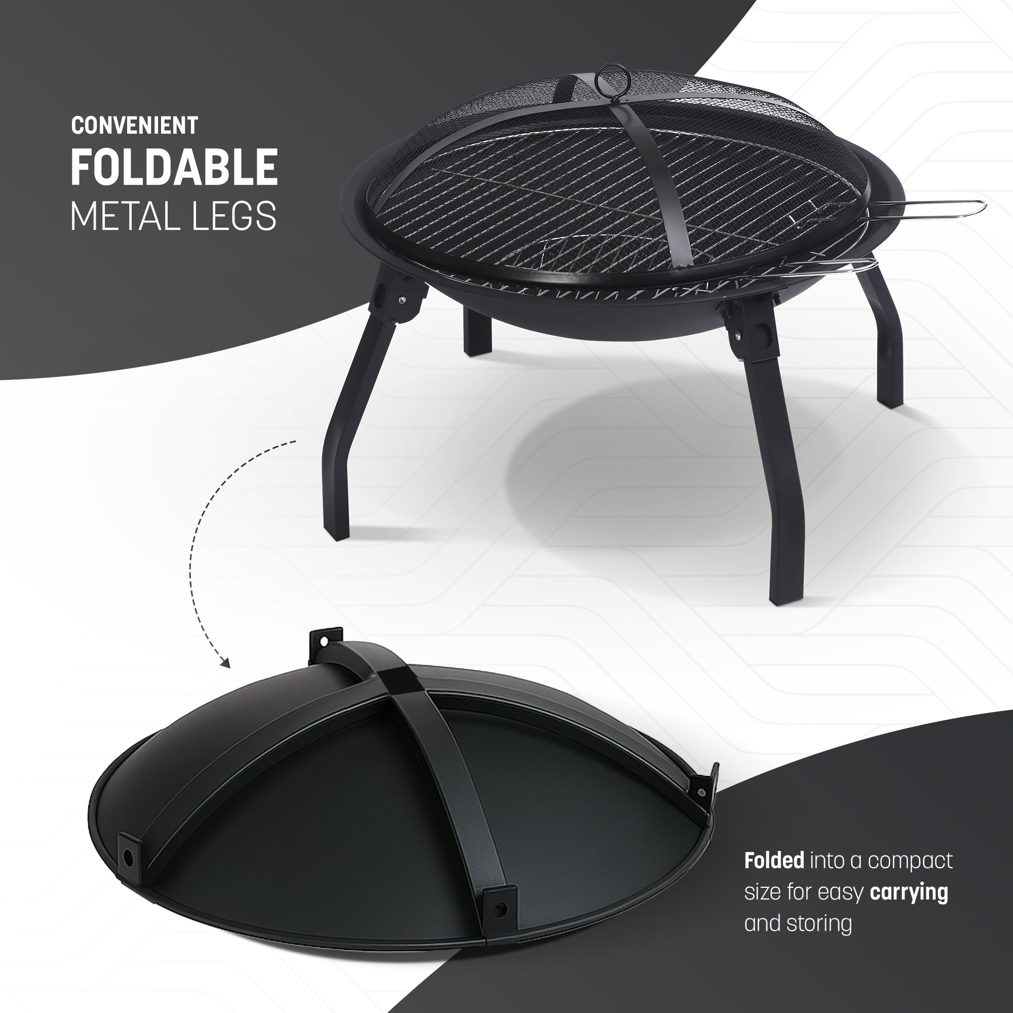 Keplin Portable Folding Fire Pit with Lid, Durable Steel Firepit for Outdoor use & BBQs, Collapsible Outdoor Fire Pits for Campervan Trips, Easy-to-Use Fire Pits for Garden Warmth & Ambiance