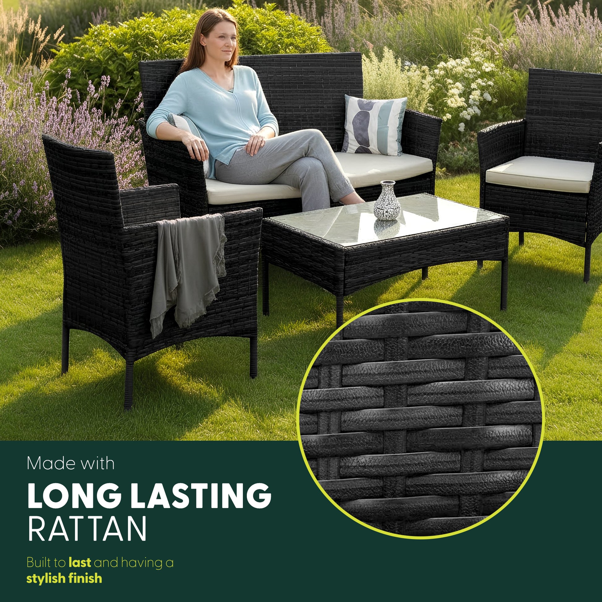 4 Piece Rattan Black