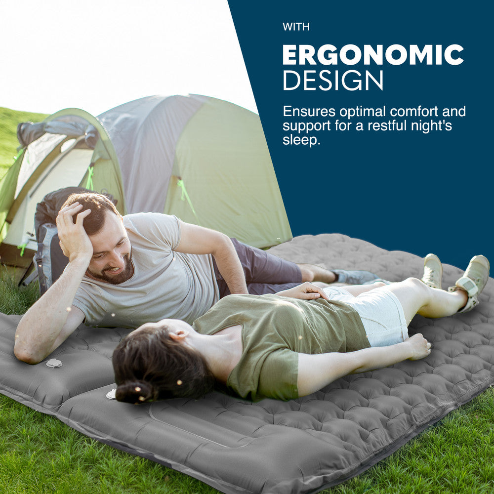 Grey double inflatable sleeping pad material close-up – durable waterproof TPU camping mat UK