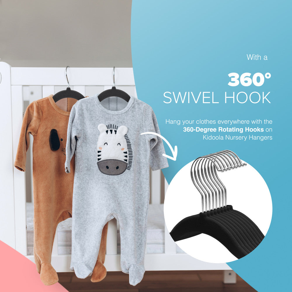 Kidoola 20 Velvet Baby Hangers, Nursery Coat Clothing Hangers for Babies, Infant, Toddlers and Kids, Unisex for Boys or Girls up to 24 Months – image 11