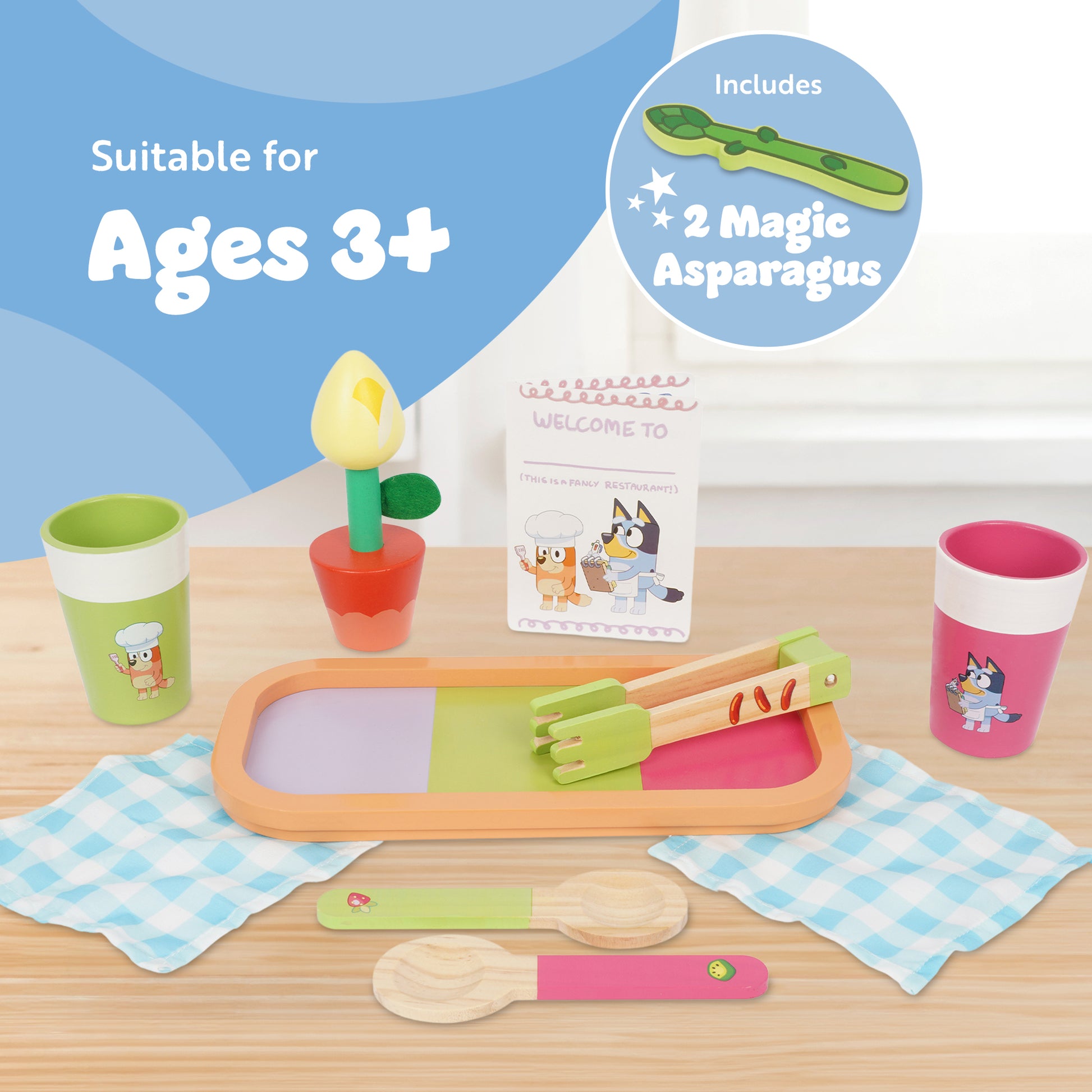 Bluey 32-piece FSC-certified wooden roleplay set – imaginative play food and dining accessories for children