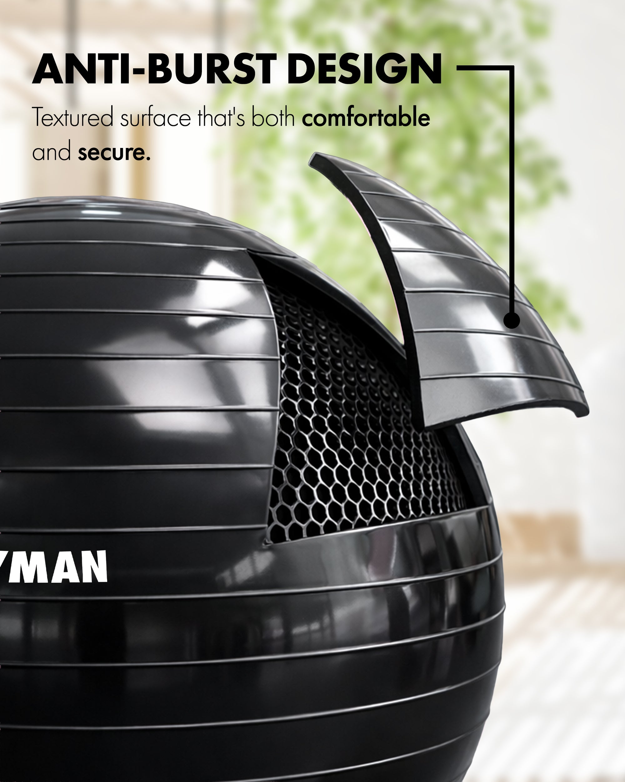 KAYMAN Exercise Ball - Anti-Burst System, Non-Slip Rings, Durable Material, Easy to Inflate, Ideal for Yoga, Pilates, Fitness, Balance Training, Gym, and Home Workouts