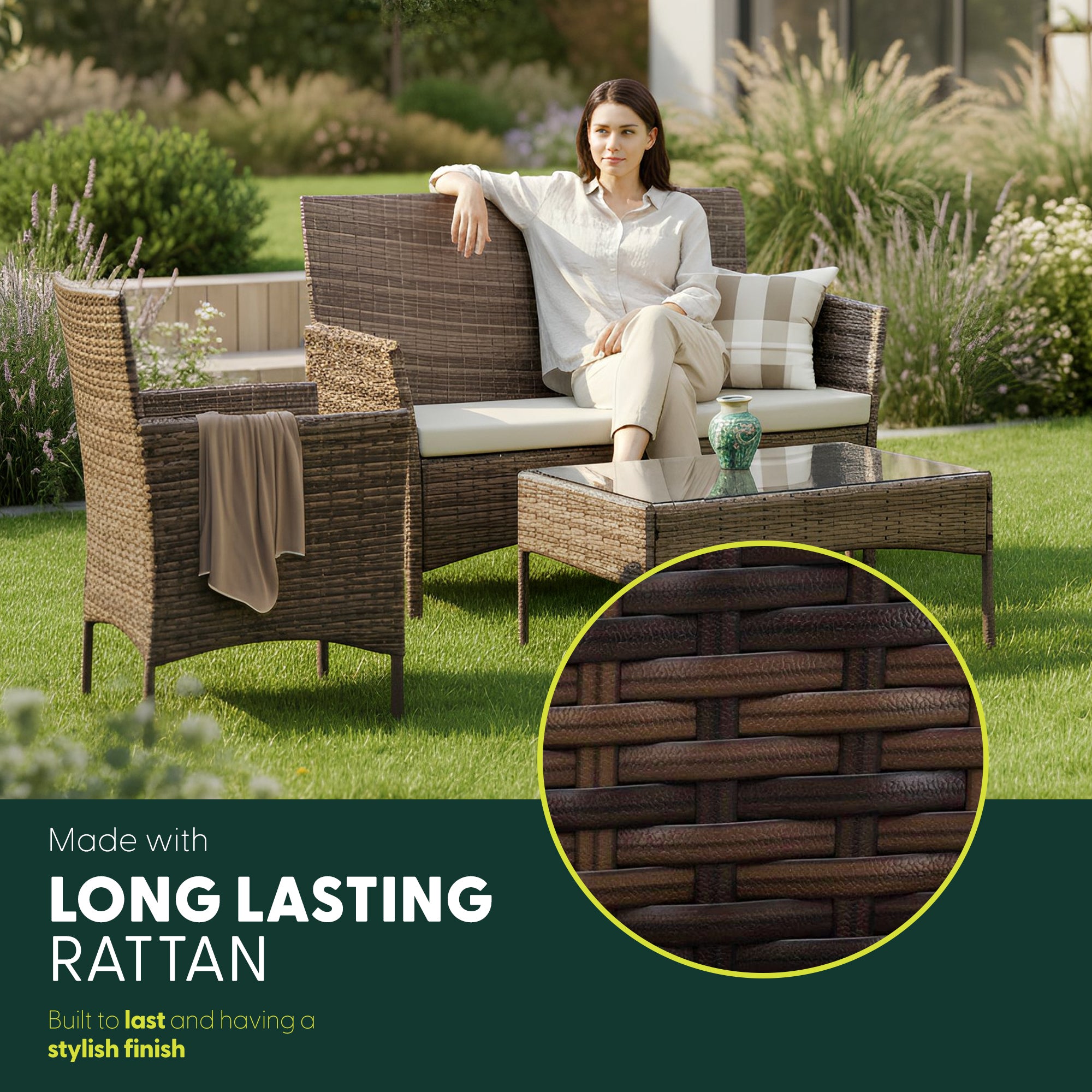 4 Piece Rattan Brown