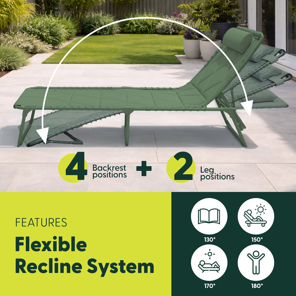 Green Reclining Garden Sun Lounger – 4 Position Adjustable Folding Outdoor Recliner
