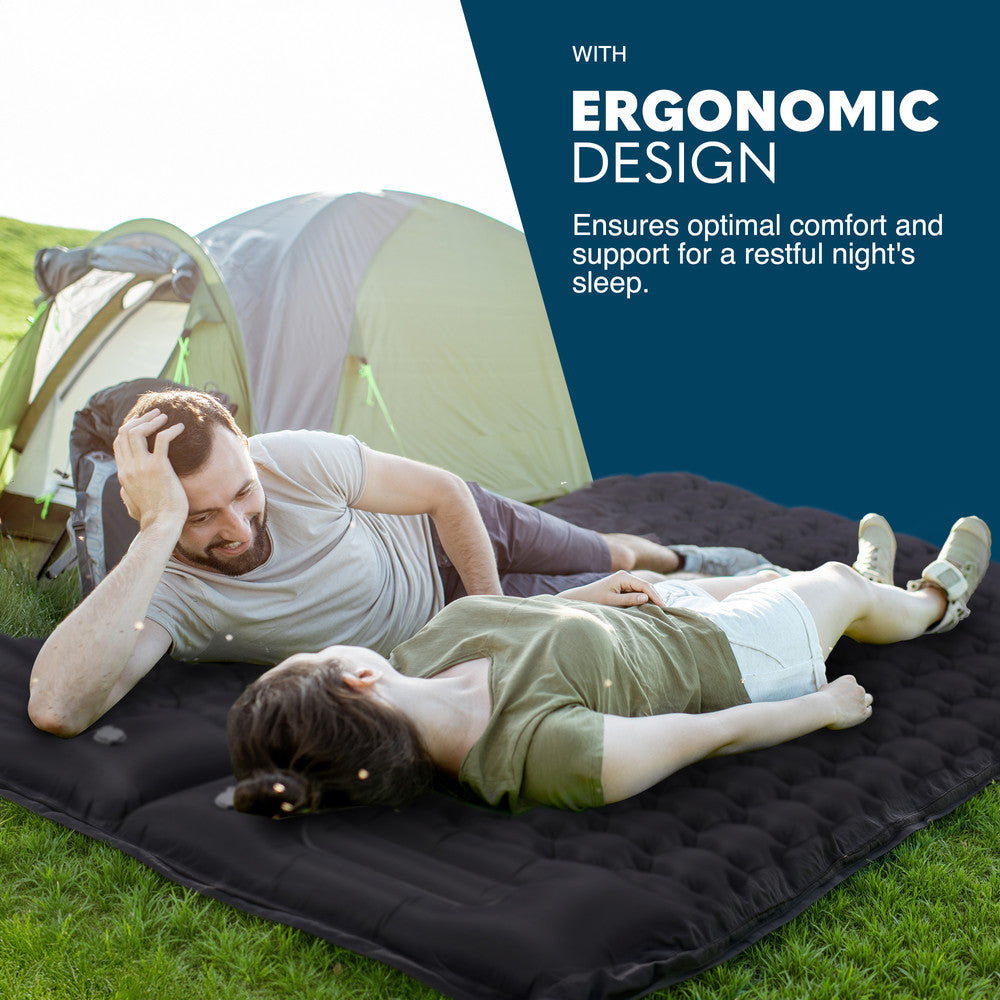 Black double camping mat rolled and packed – compact carry bag for festival and outdoor use