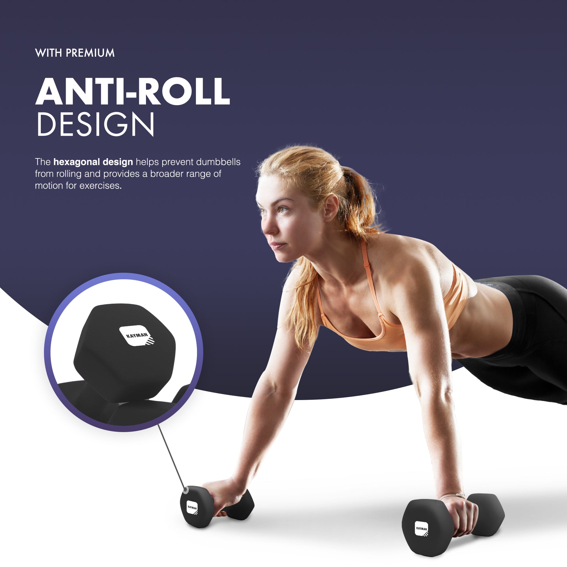 KAYMAN Neoprene Dumbbell Pair with Anti-Slip Grip, Hex Edges, Water-Resistant Surface & Workout Poster Guide - Weight Set for Home, Gym & Fitness Training Equipment (1kg 2kg 3kg 4kg 5kg 6kg 7kg 8kg 9kg 10kg) – image 4