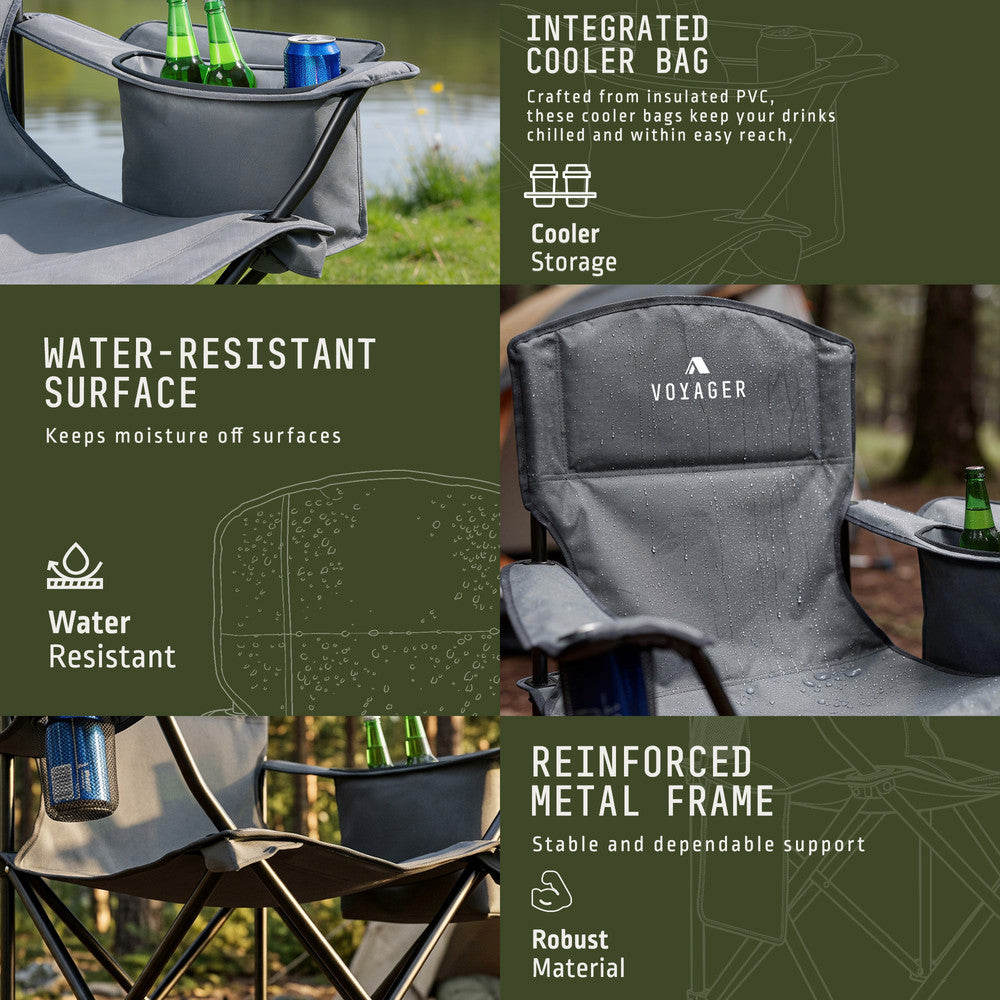 Folding Camping Chairs 2 Pack with Cooler Bag
