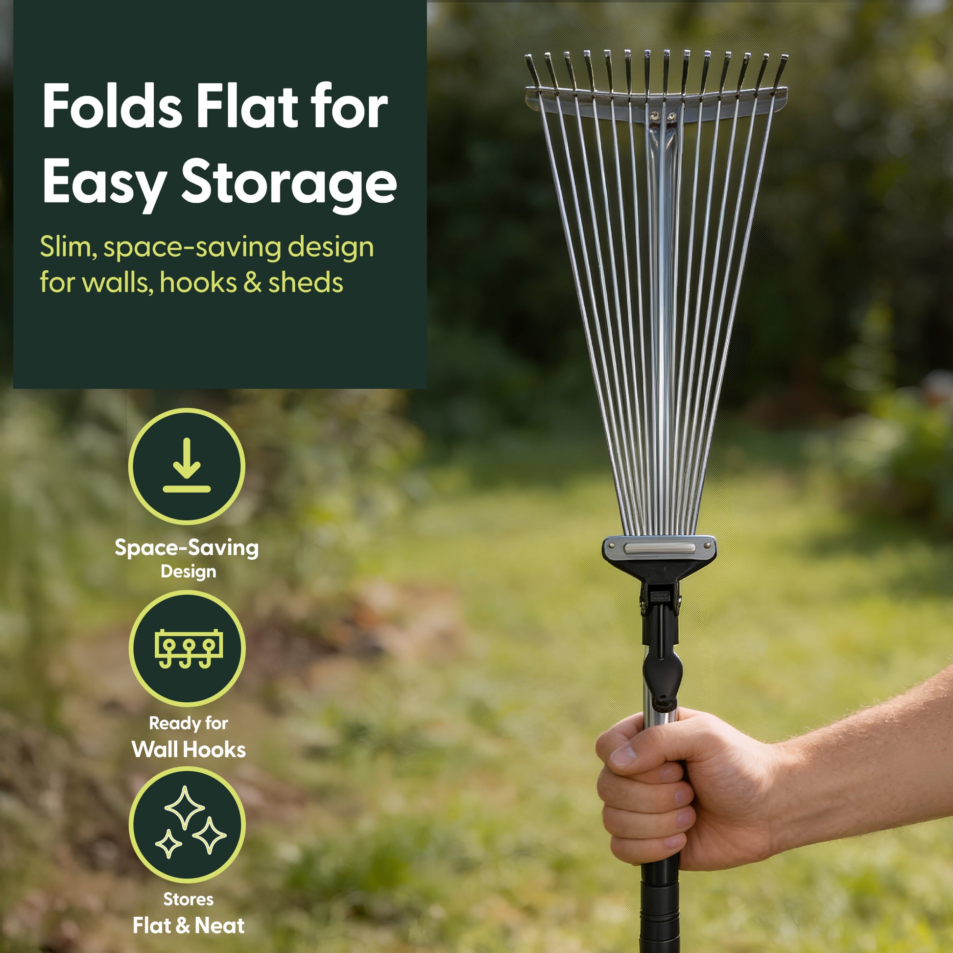 Telescopic Garden Rake for Leaves, Lawn, Yard & Soil Cleanup