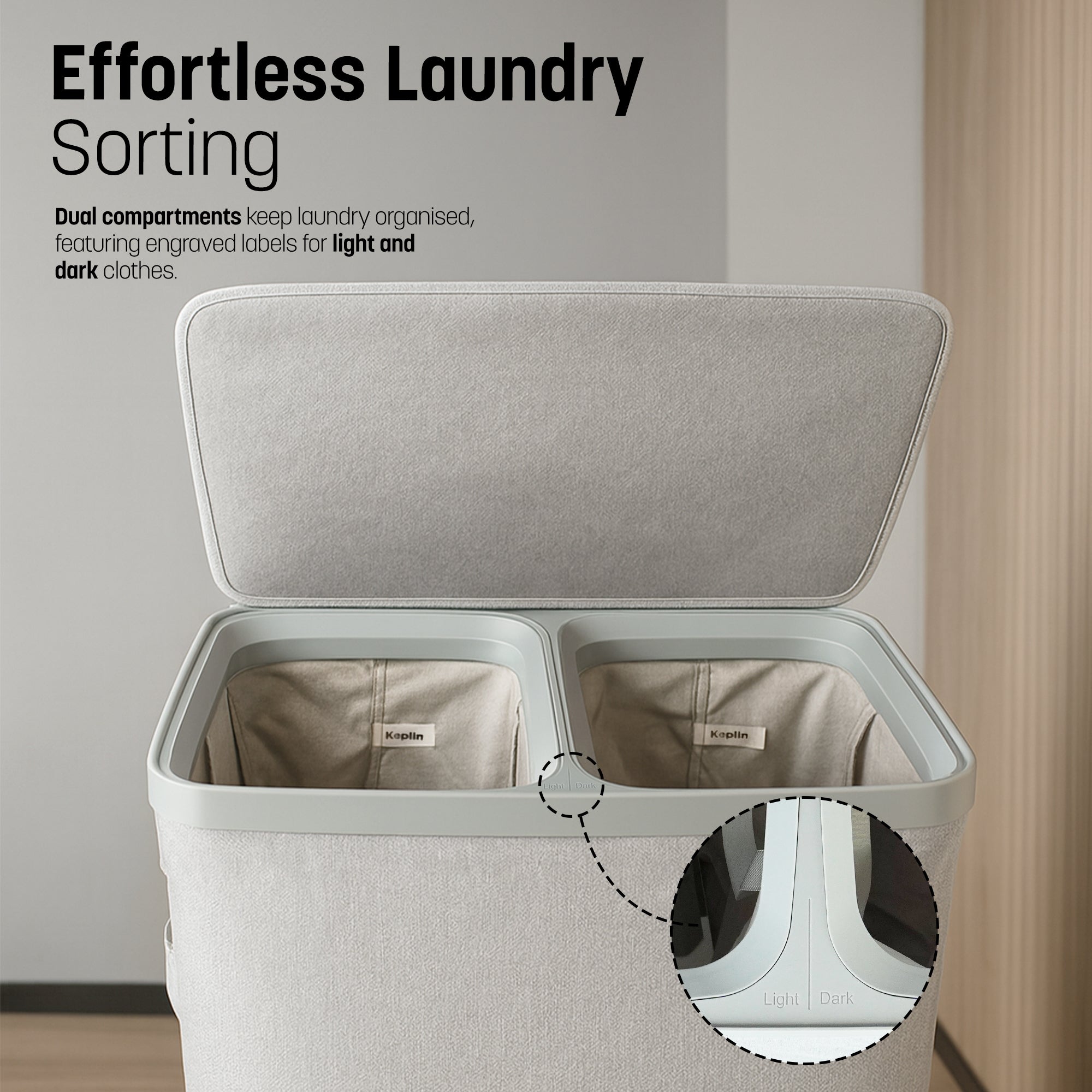 Keplin Collapsible Laundry Basket with Lid & Removable Liner