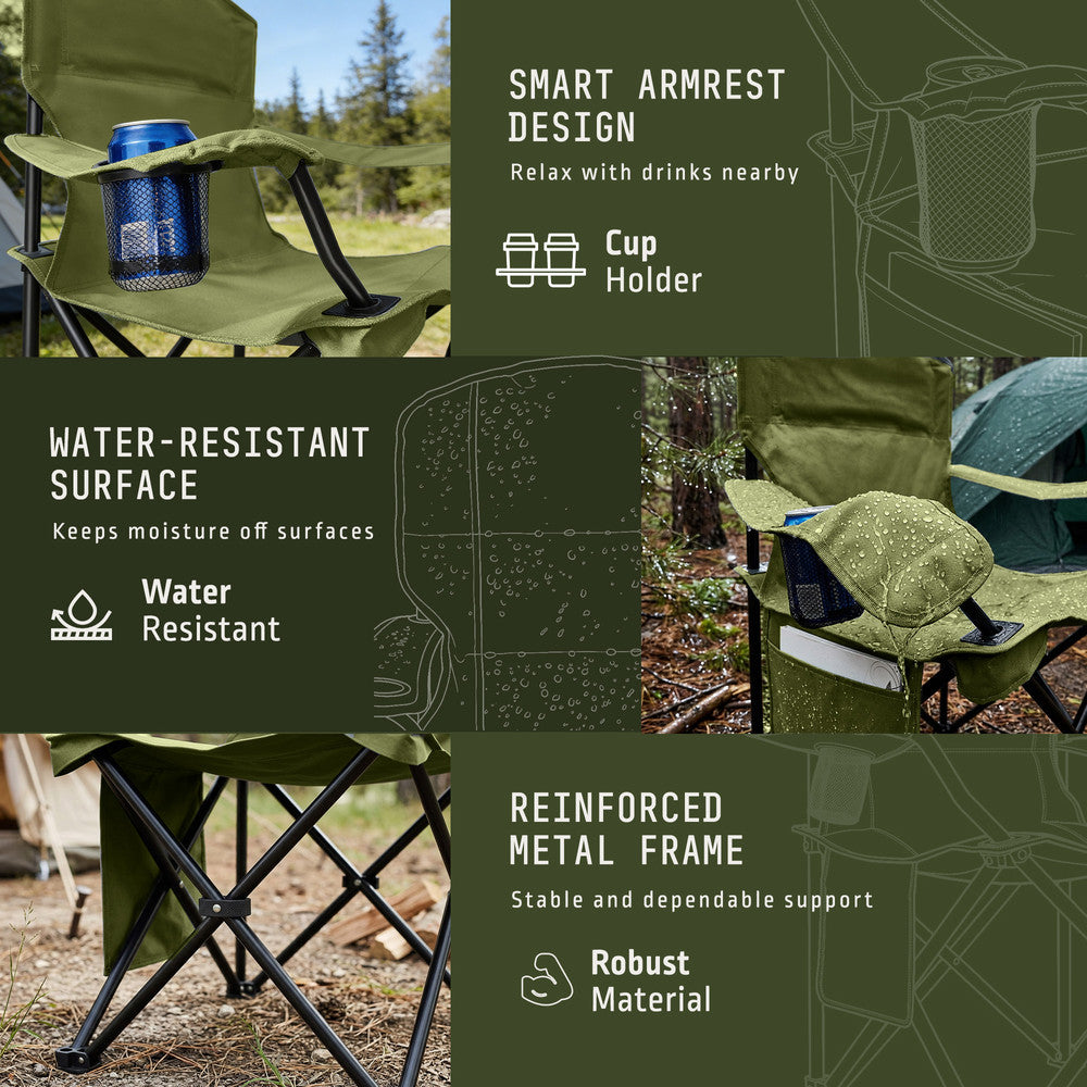 Padded folding camping chairs 2-pack green 55cm wide – full-size outdoor seats for campsites and beach UK