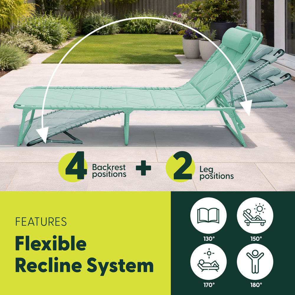 Quilted Folding Sun Lounger - Padded 600D Oxford Fabric