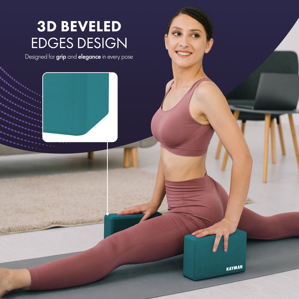 Kayman Yoga Block 2-Pack - Durable EVA Foam Blocks with Non-Slip Surface - Lightweight, Portable, and Ideal for Improving Flexibility, Balance & Alignment-Teal – image 5