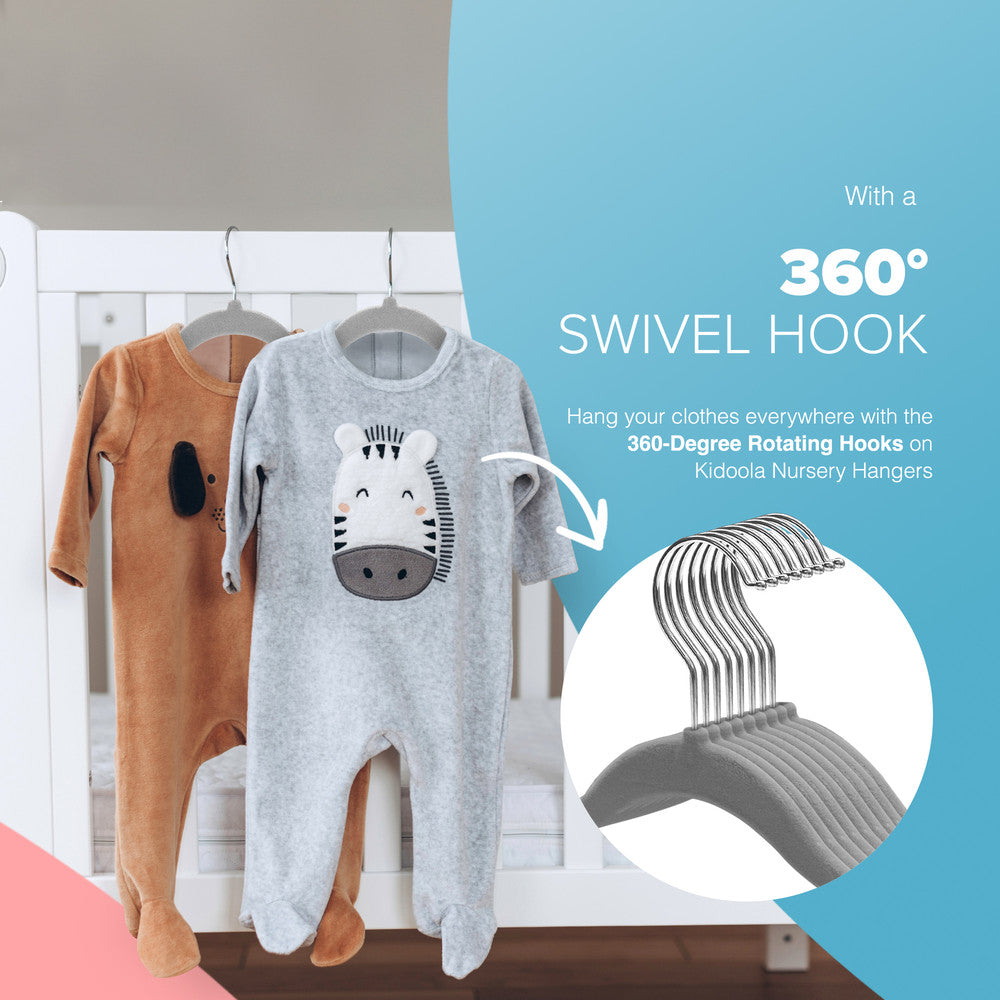 Kidoola 20 Velvet Baby Hangers, Nursery Coat Clothing Hangers for Babies, Infant, Toddlers and Kids, Unisex for Boys or Girls up to 24 Months