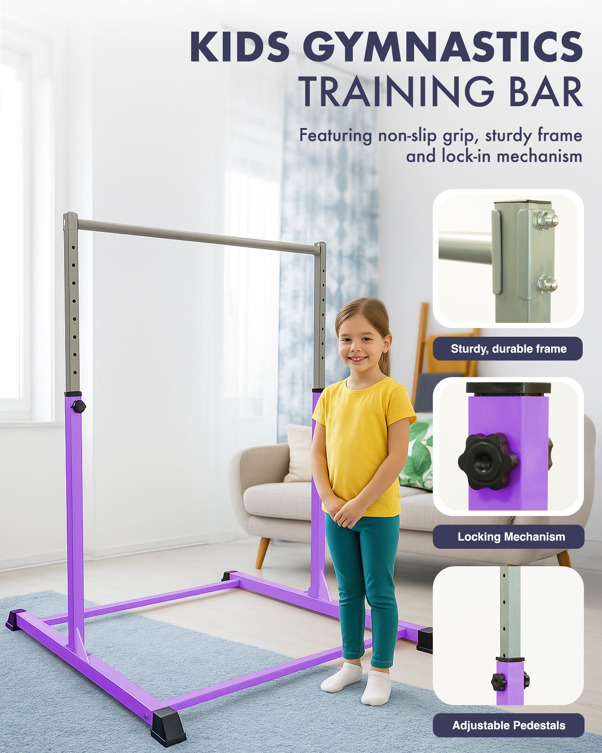 KAYMAN Foldable Large Gymnastics Horizontal Bar – Adjustable Height, Durable Iron Frame with Hand Protection Wrap