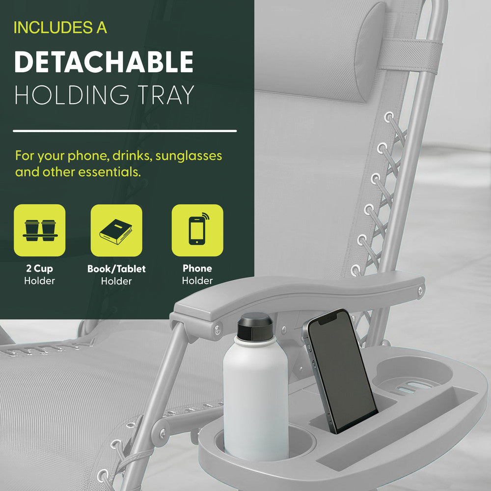 KEPLIN Set of 2 Heavy Duty Monocolour and Basic Textoline Zero Gravity Chairs for Garden Light Reclining Patio Sun loungers Easy to Clean Adjustable Head Rest Foldable with Cup & Phone Holder