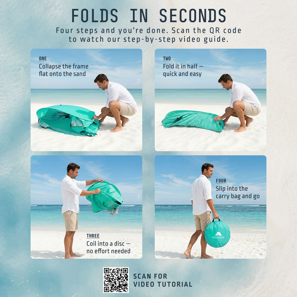 Teal 2-man beach tent interior – ample space for relaxing and playing in shade with UPF 50+ protection