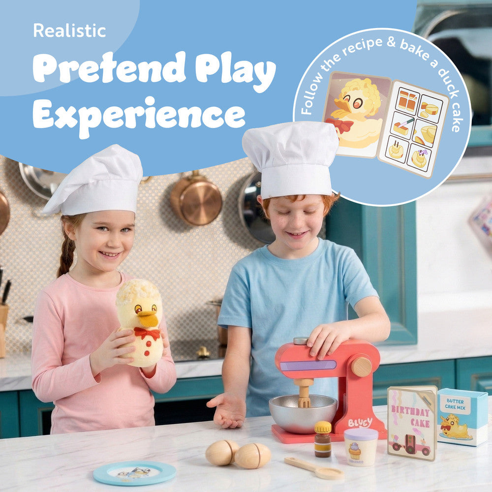 Bluey kids baking toy in use – wooden pretend play set for ages 3+ boys and girls