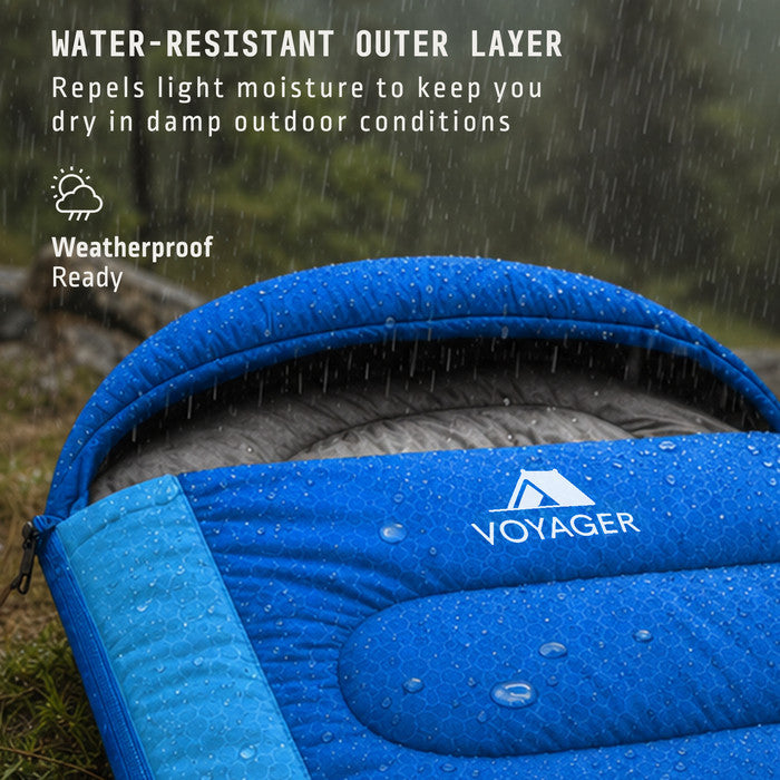 Person sleeping in Ocean Haze camping bag outdoors – warm adults sleeping bag for UK camping