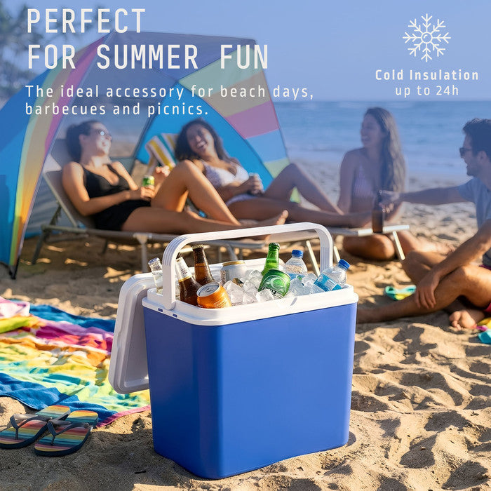 Insulated 30L cool box on the beach keeping drinks cold for up to 24 hours