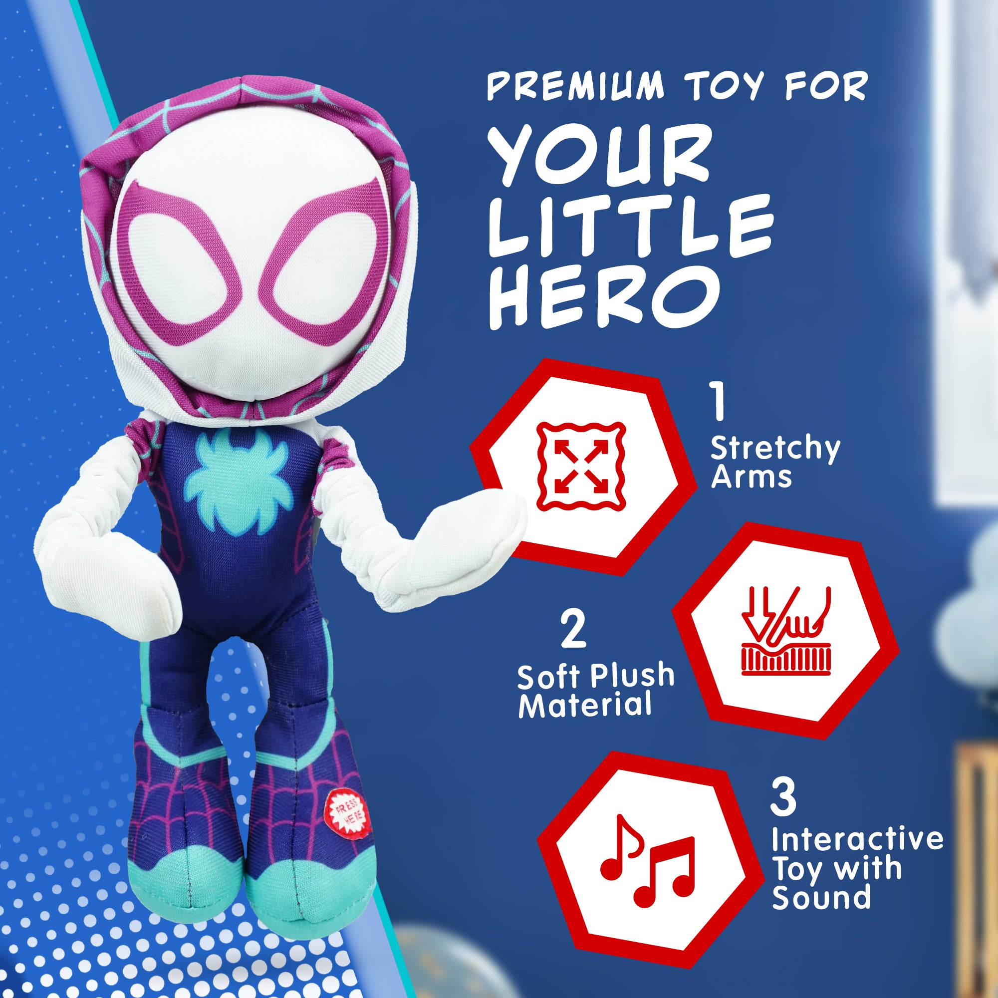Marvel Spidey and His Amazing Friends – Slingshot Plush Spider-Man, Slingshot Ghost & Slingshot Spin Toy with Sound– Stretchable Arms for Launch Action – Soft & Durable Superhero Plush for Kids Toys for Boys & Girls