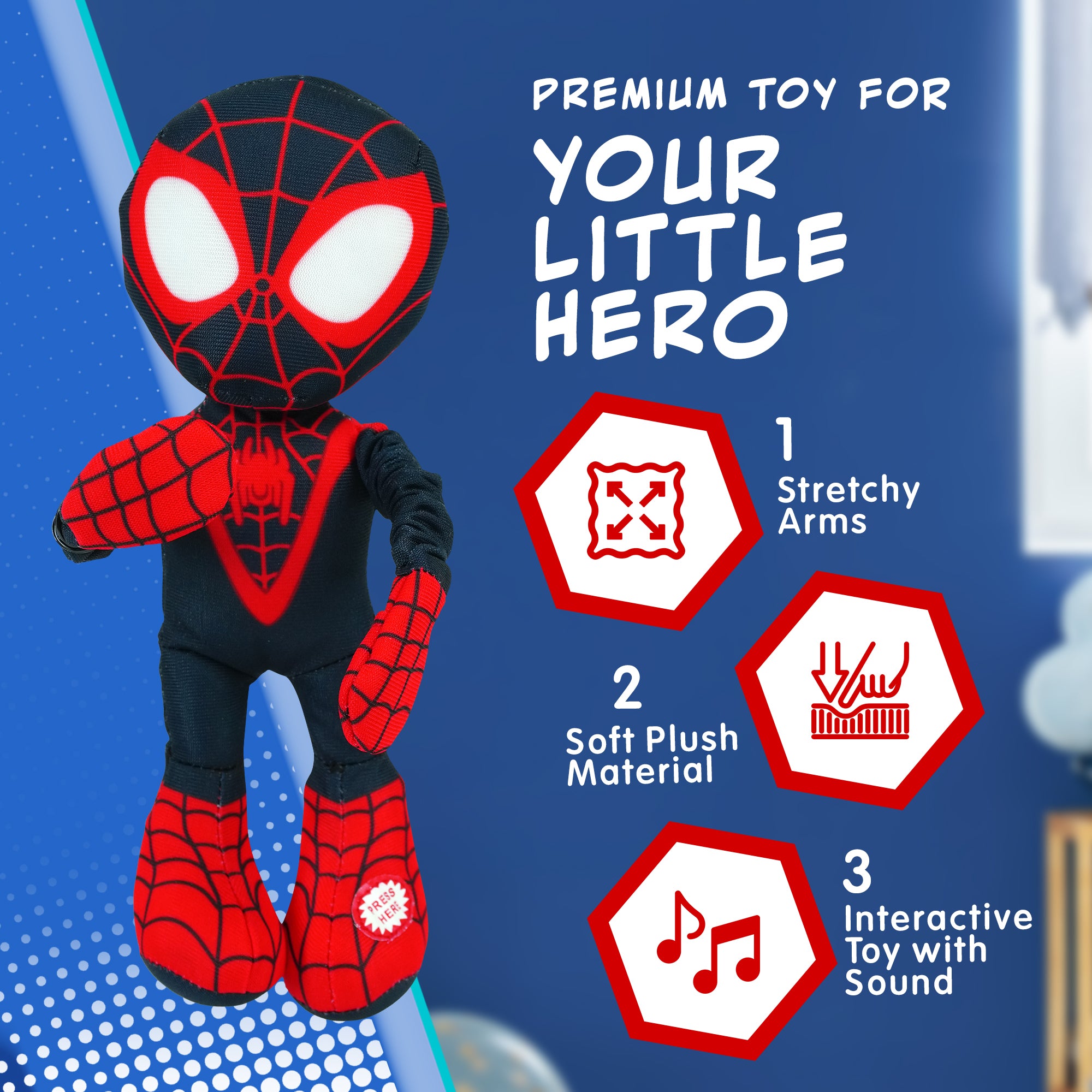 Marvel Spidey and His Amazing Friends – Slingshot Plush Spider-Man, Slingshot Ghost & Slingshot Spin Toy with Sound– Stretchable Arms for Launch Action – Soft & Durable Superhero Plush for Kids Toys for Boys & Girls