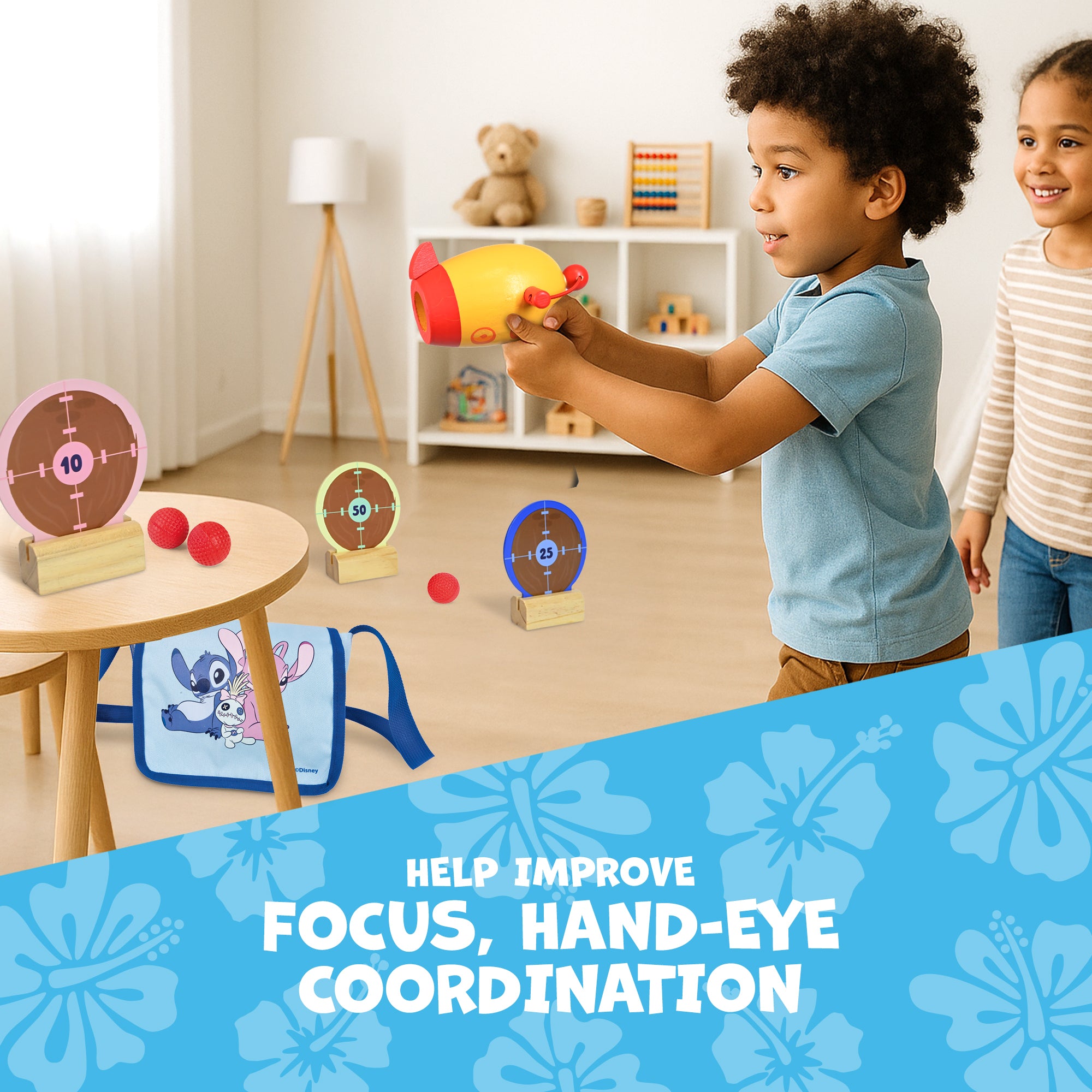 Disney Lilo & Stitch Adventure Bag Playset – Kids’ Target Game with Toy Blaster, Wooden Targets, Binoculars & Travel Bag – Fun Outdoor & Indoor Activity Set