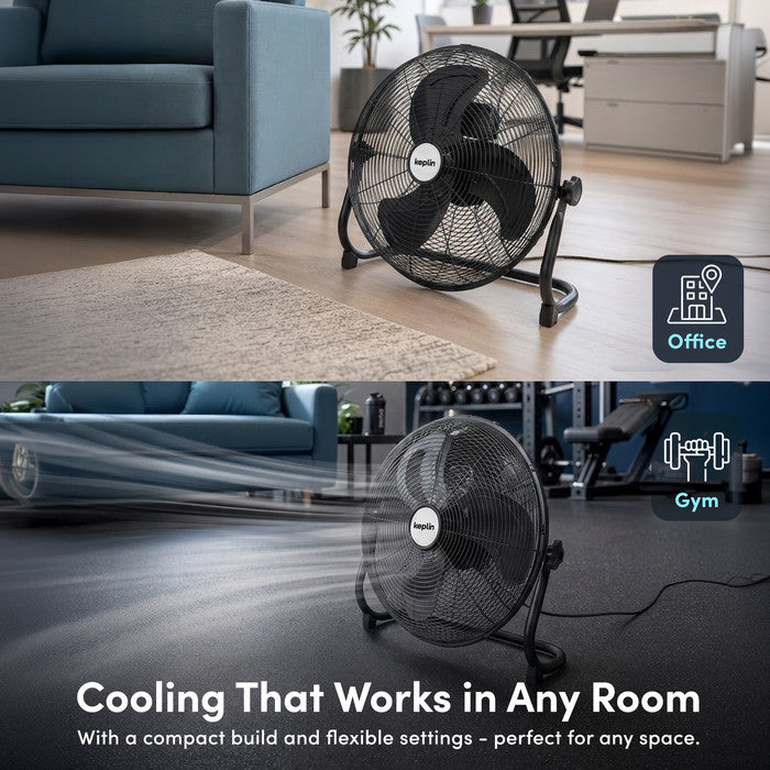 12 inch black metal floor fan full view