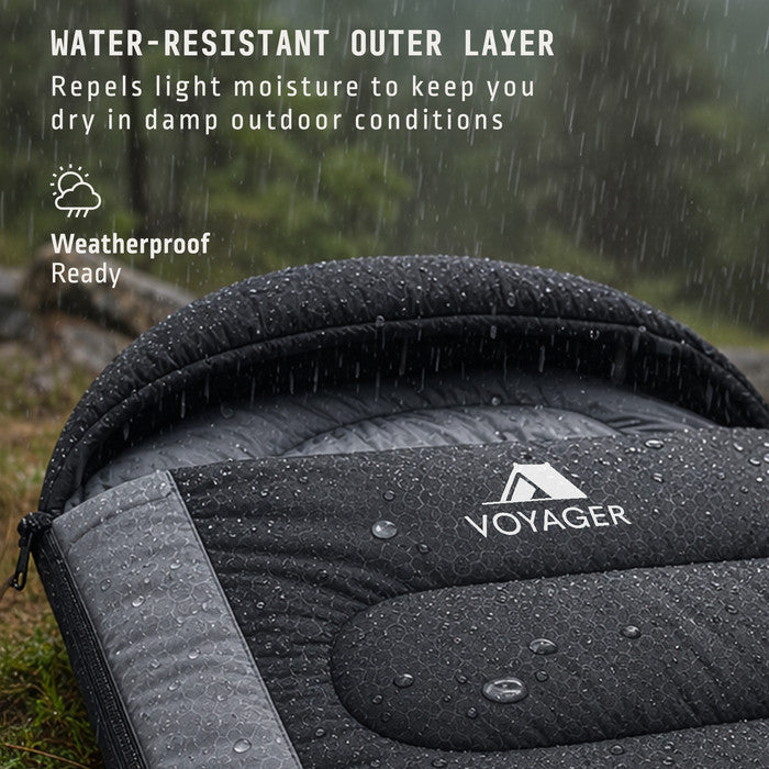 Person in black camping sleeping bag outdoors – comfortable adults sleeping bag for camping UK
