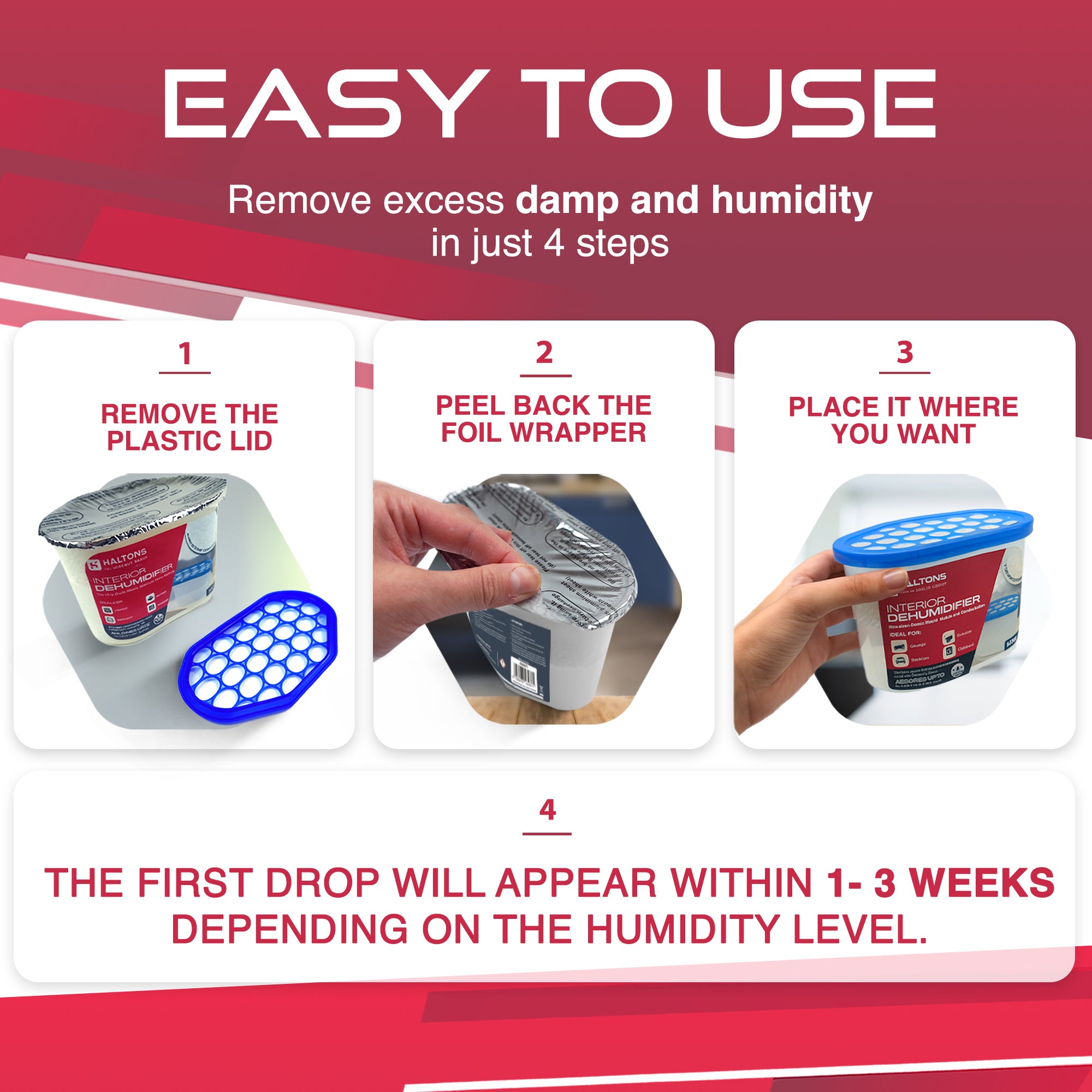 Haltons –  500ml Moisture Absorber Dehumidifiers – Condensation Remover for Damp, Mould, Home, Wardrobe, Kitchen, Bathroom, Basement, Garage, Bedroom, Caravan, Office
