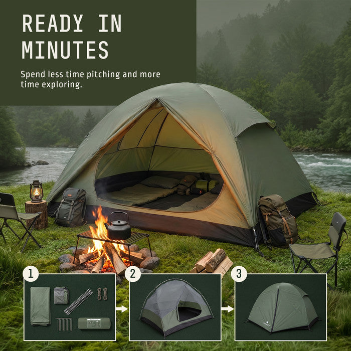 Quick pitch 3 man tent setup guide, 5 minute camping tent assembly outdoor