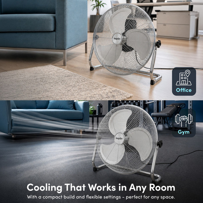 20 inch chrome floor fan full view white background