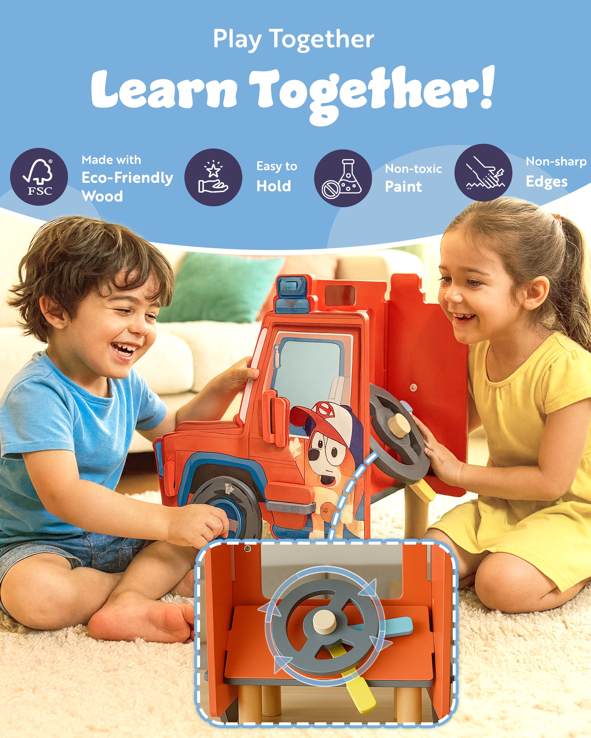Bluey Wooden Tabletop Mechanic Set – 22 Piece Pretend Play Repair Tool Kit with Car Engine, Tools & Accessories – Compact & Portable Wooden Toy for Kids Ages 3+