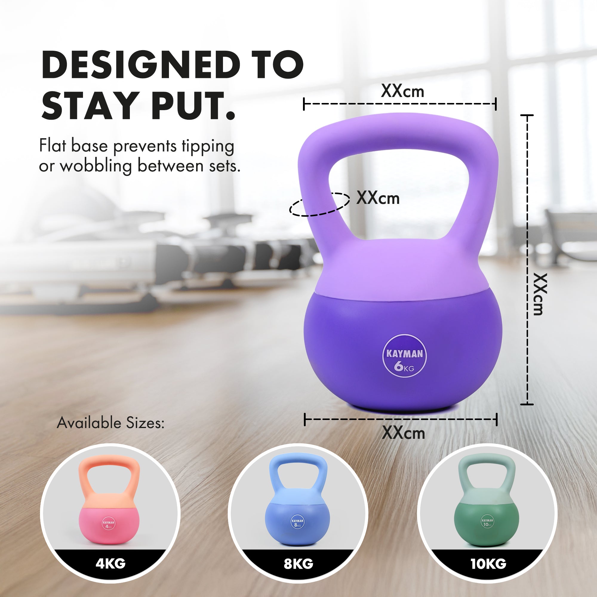 KAYMAN Soft Kettlebell for Home Gym – PVC Coated Weight – Floor Safe Flat Base – Ergonomic Non-Slip Handle – Strength Training, CrossFit, HIIT, Core Workout – Durable Fitness Equipment