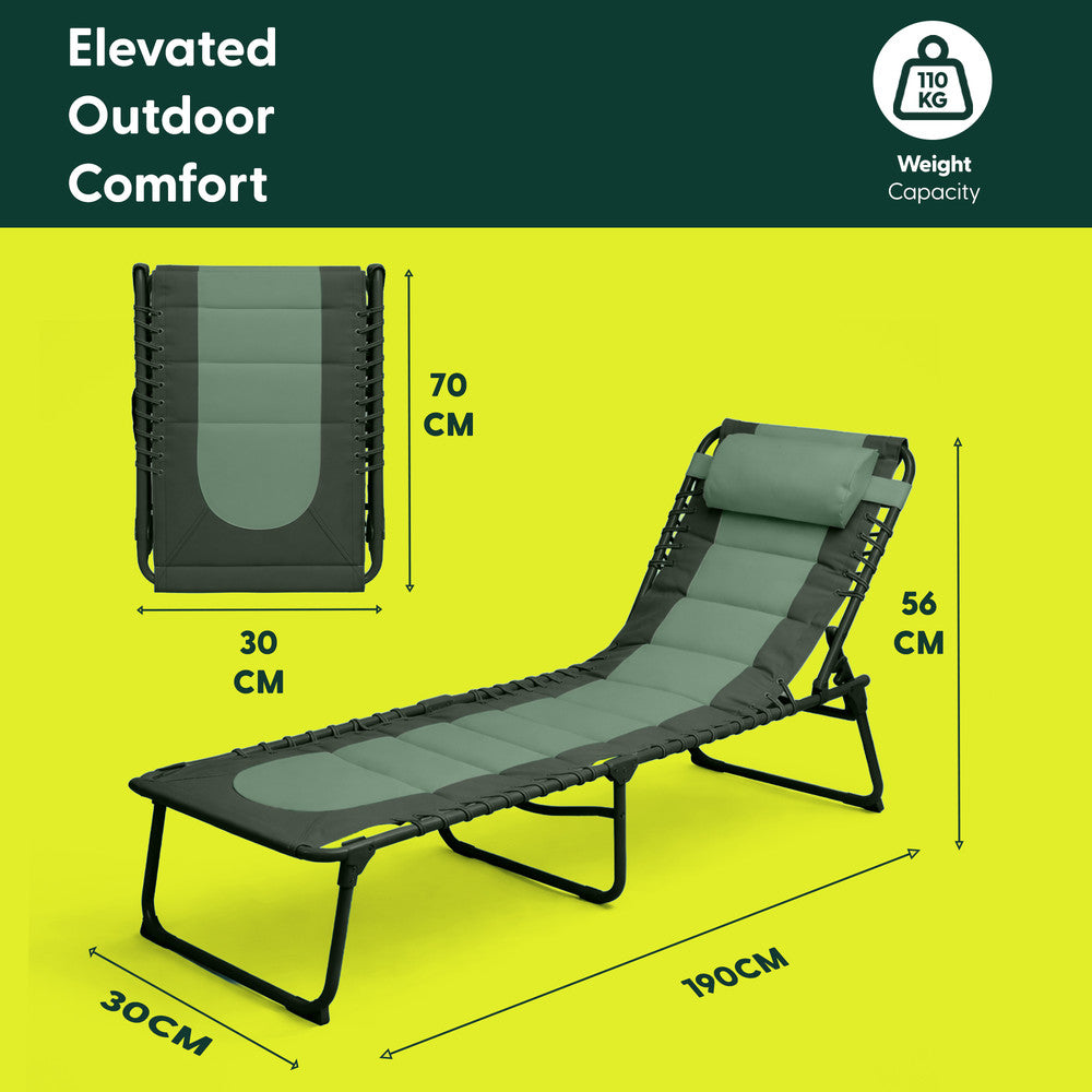 KEPLIN Foldable Sun Lounger Chair - Outdoor Garden Recliner with Color Block Design, 4 Position Adjustable Backrest, Padded 600D Oxford Fabric, Portable Patio Camping Deck Chair 110kg