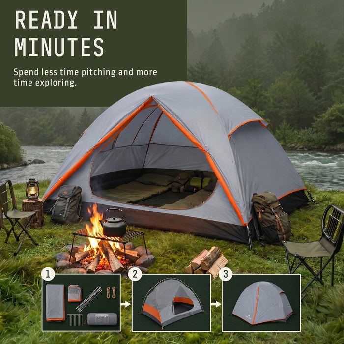 Quick pitch 3 man tent setup guide, 5 minute camping tent assembly outdoor