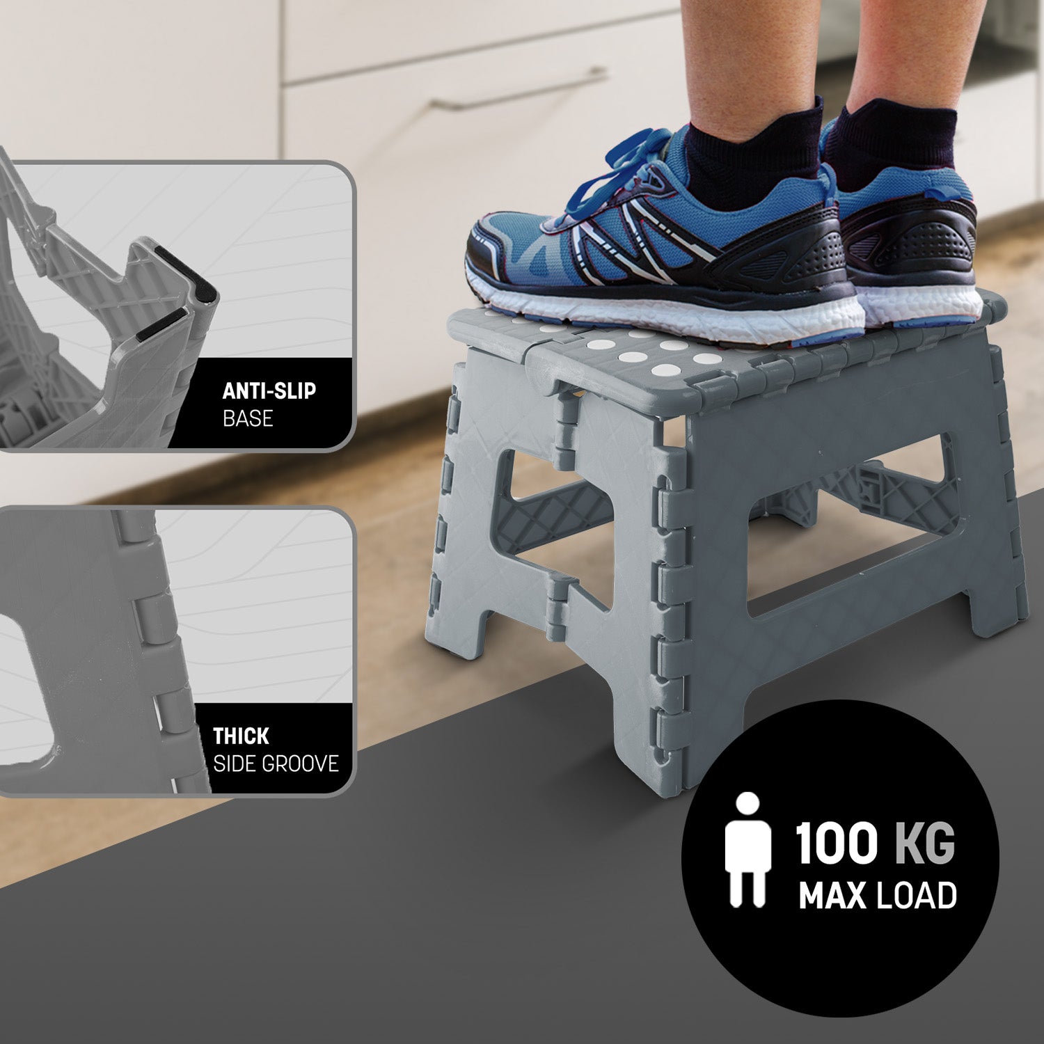 Step stool colour range – black grey silver white brown folding set