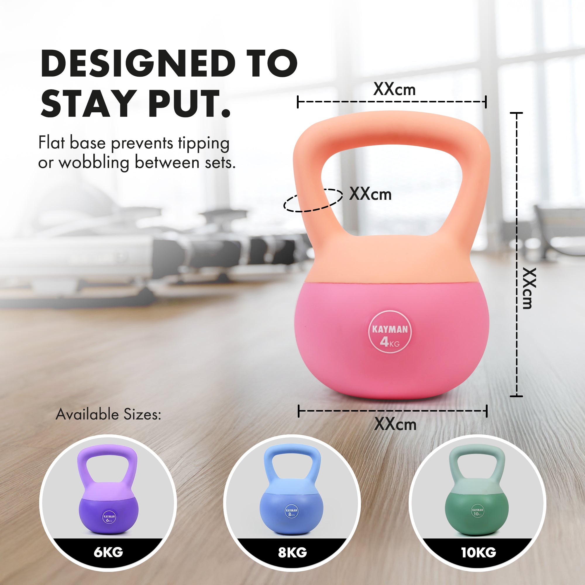 KAYMAN Soft Kettlebell for Home Gym – PVC Coated Weight – Floor Safe Flat Base – Ergonomic Non-Slip Handle – Strength Training, CrossFit, HIIT, Core Workout – Durable Fitness Equipment