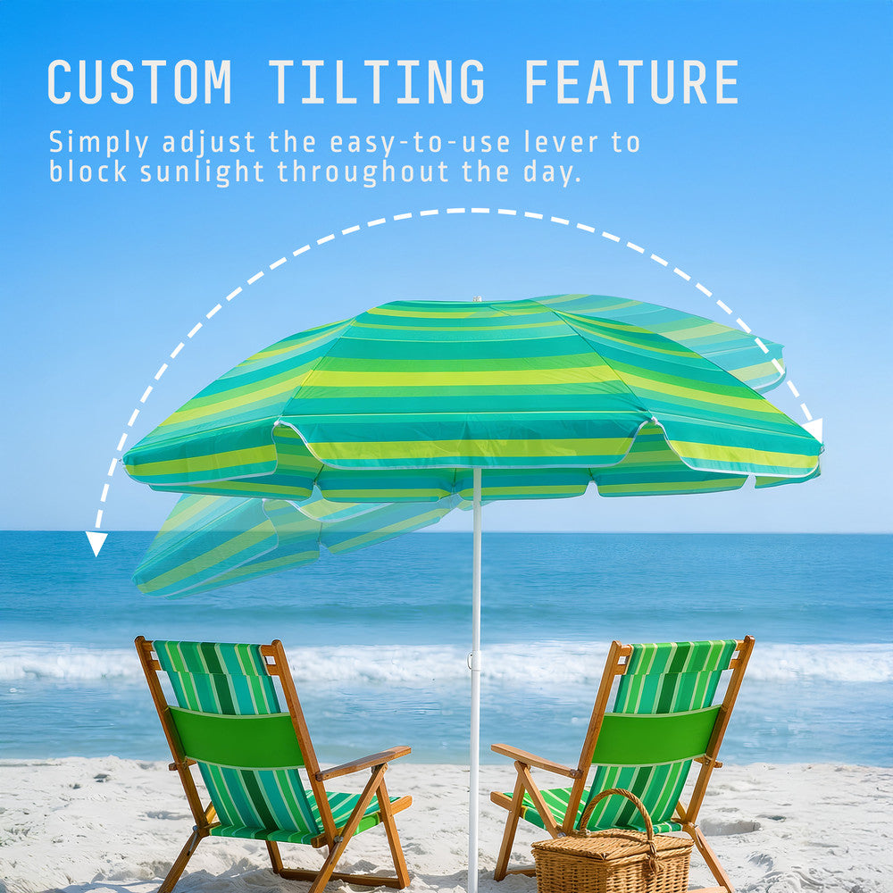 1.6m tilting beach parasol stripe – small portable sun umbrella ideal for beach trips and outdoor use, UK